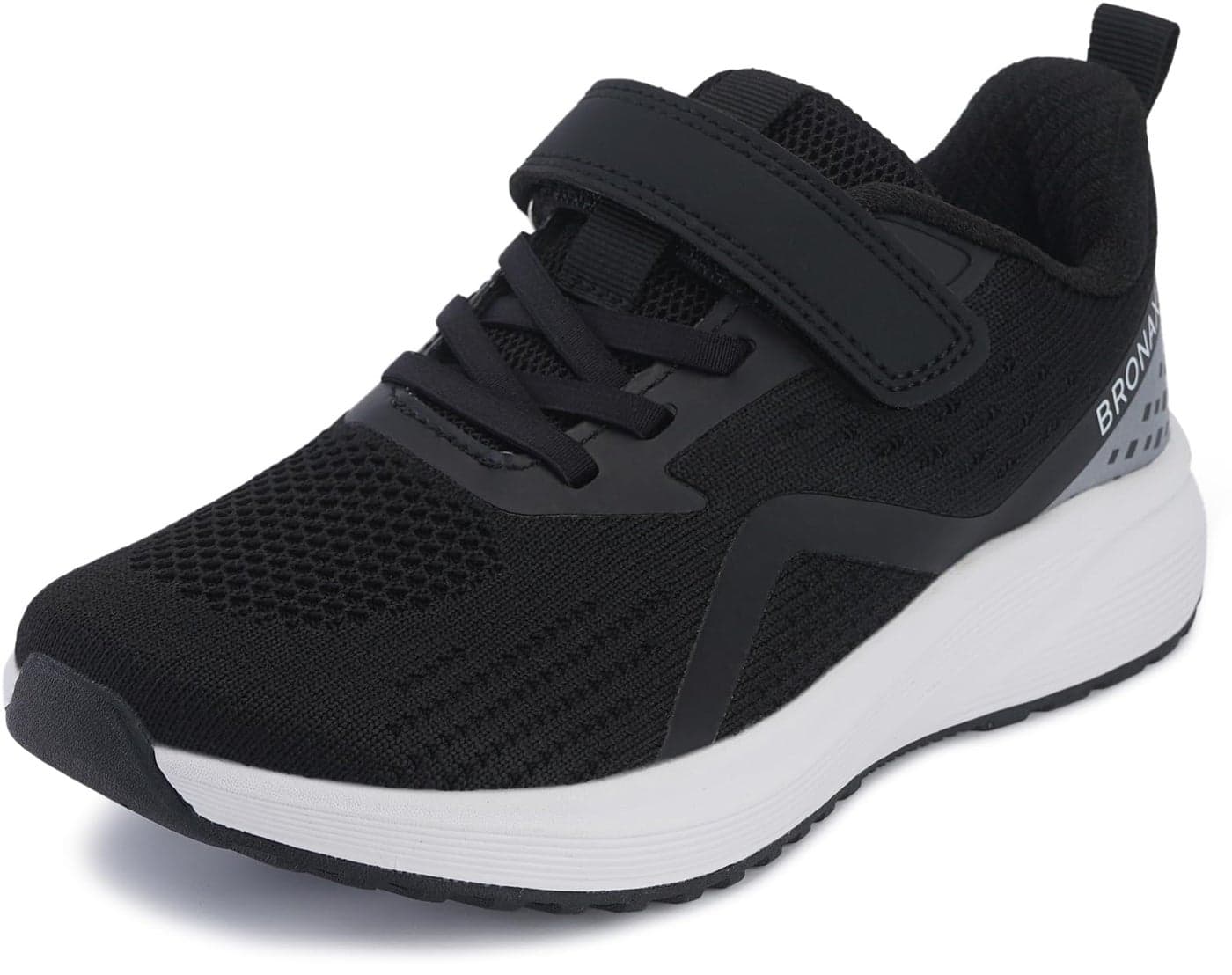 BRONAX Wide Toe Box Tennis Shoes for Boys Girls Wide Width Running Sneakers Size 1w Athletic No Lace Gym Non Slip Racquet Little Kids Zapatos para Niños Black 32