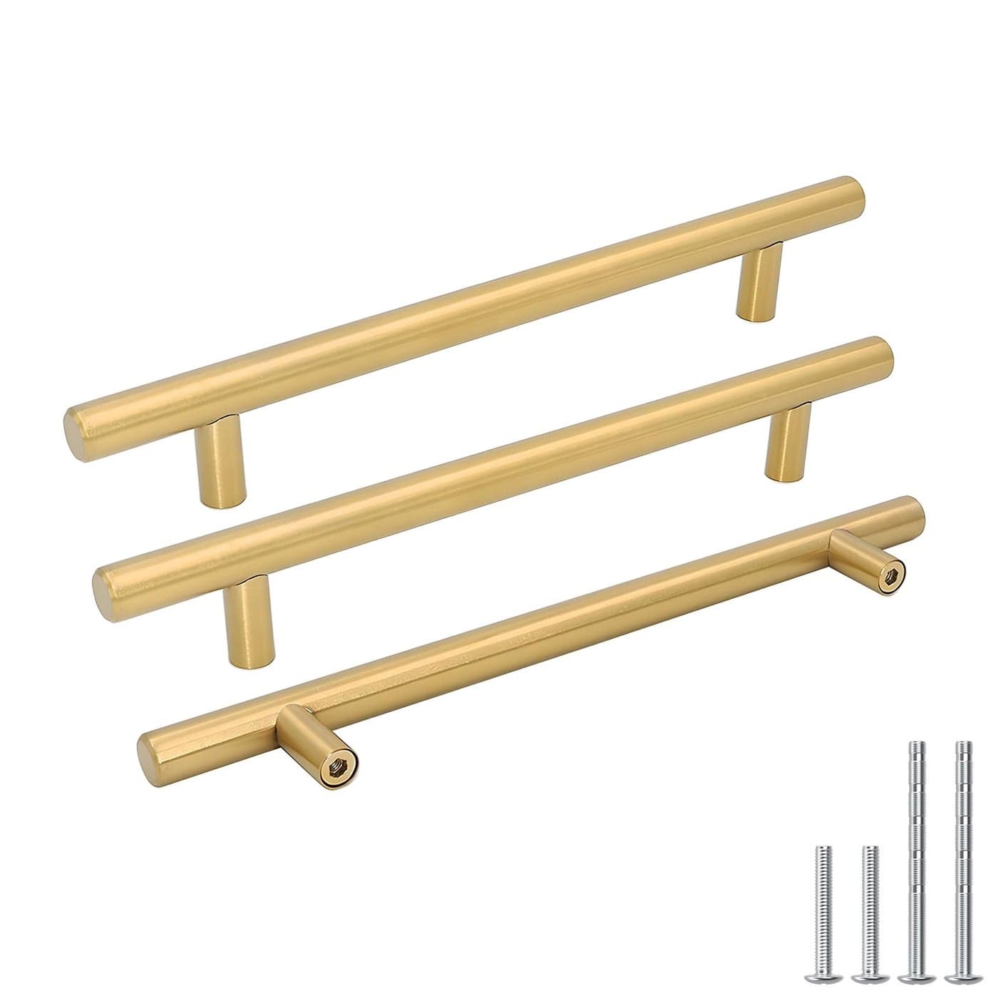 Goldenwarm 5 Pack 8 inch Gold Cabinet Handles Brushed Gold Cabinet Pulls Stainless Steel Drawer Pulls Durable Kitchen Cabinet Handles Bathroom Bedroom Dresser Handles Easy DIY Upgrade