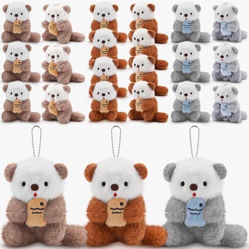 Sumind 20 Pcs Mini Plush Stuffed Animal Toys 4 Inch Cute Bear Sea Otter Goose Soft Small Plush Doll DIY Keychain Gifts for Valentines Birthday Baby Shower Party FavorsRiver Otter Style