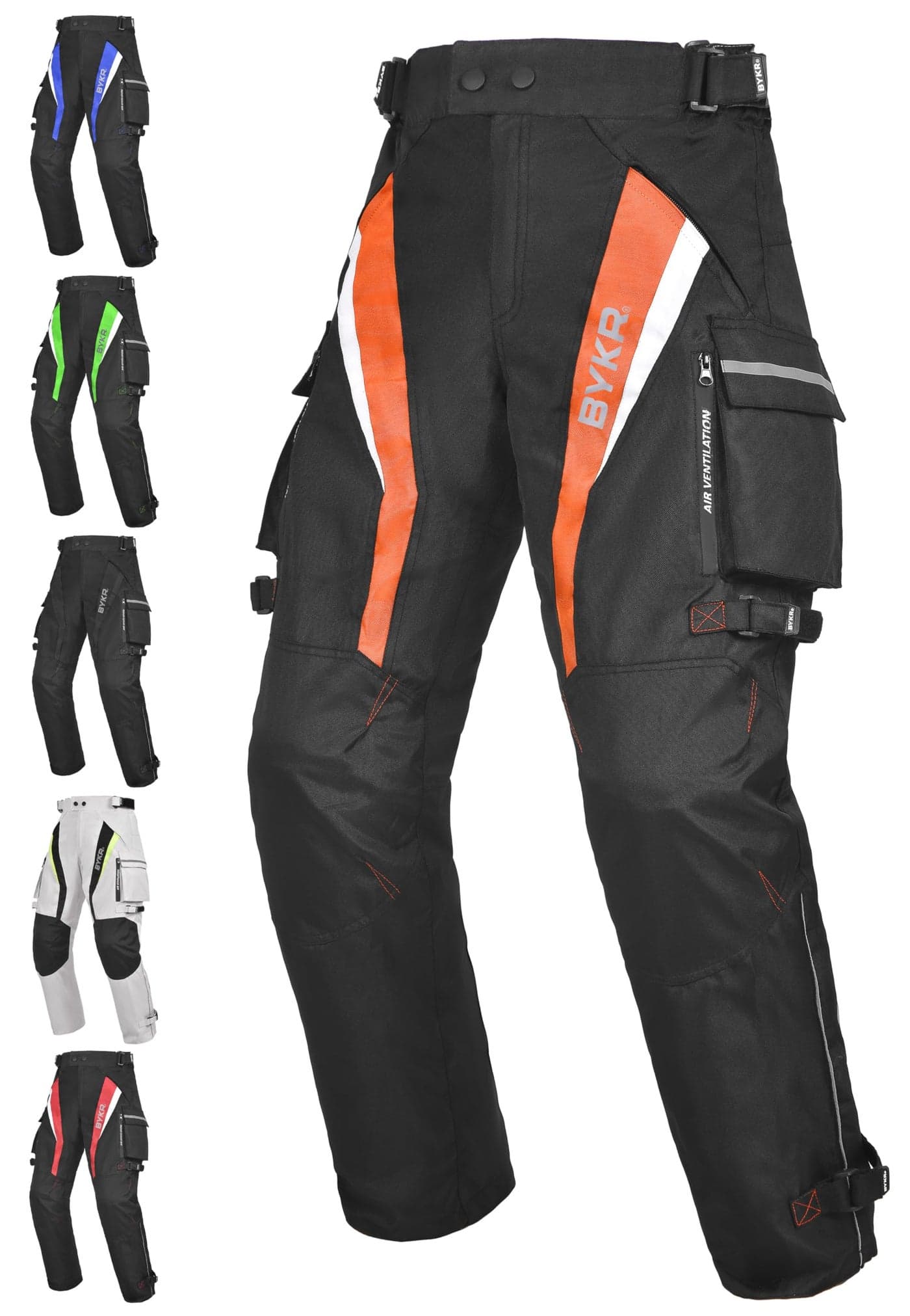 BYKR Motorcycle Pants for Men & Women Armored Cordura Overpants Enduro ATV Dual Sports Motocross Cargo Touring Adventure Pant (34WX30L, Orange)