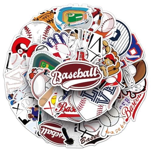 50Pcs Baseball Sport Stickers Cool Sport Baseball Waterproof Vinyl Decal for Adult Teen Kids Notebook Water Bottle Laptop Luggage Phone Skateboard Helmet Guitar Scrapbook