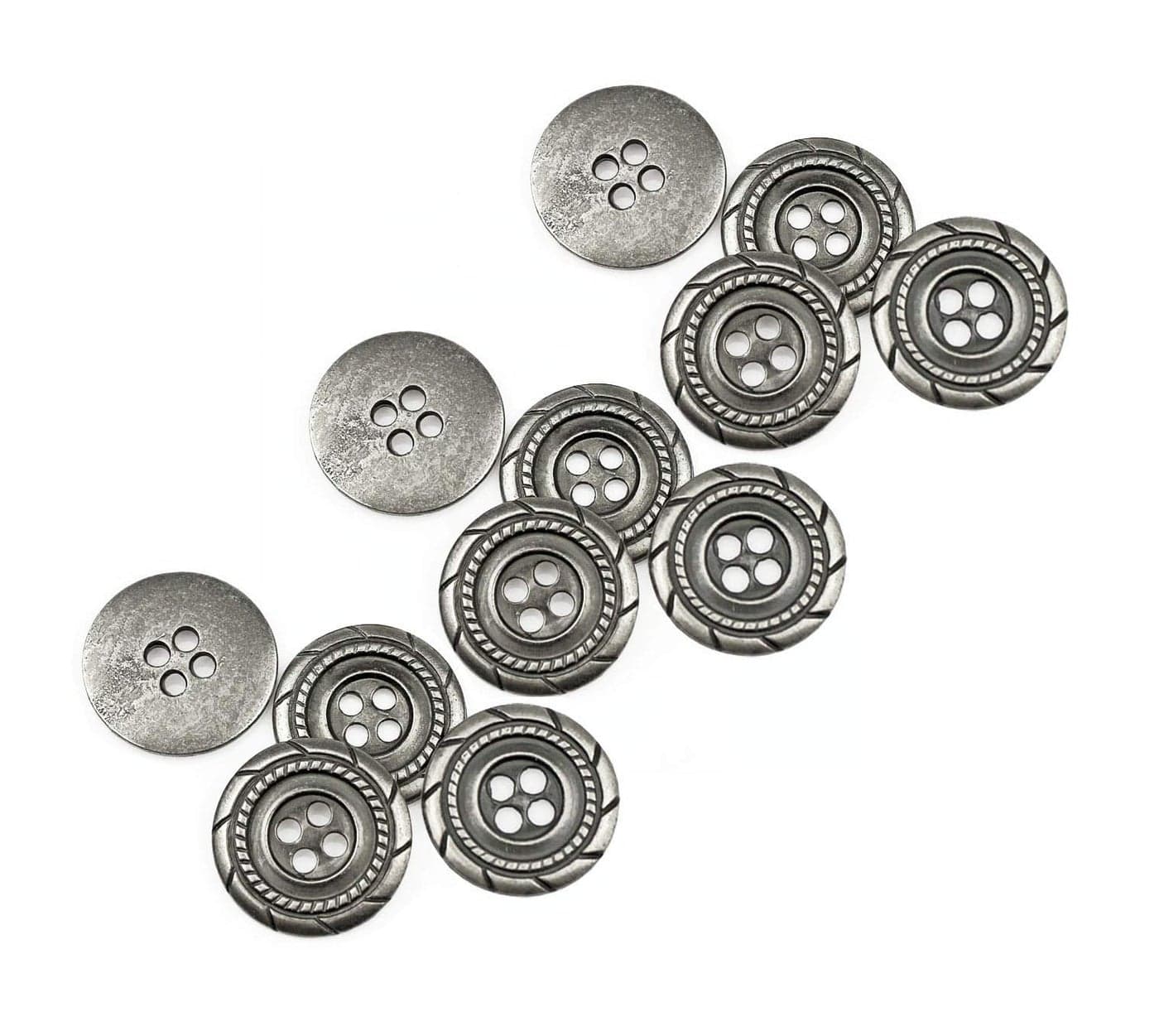 RECHERE 12 PCS Antique Braided Pattern Metal Flat Buttons 4-Hole Craft for DIYS Sewing Embellishment (Antique Silver,21mm)