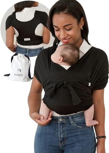 Konny Baby Carrier Flex SoftBreeze with Head Support - Adjustable, Easy to Wear, Hands-Free Breathable Baby Wrap Sling, Perfect for Newborn Babies Essentials up to 44 lbs (M-4XL) - Black
