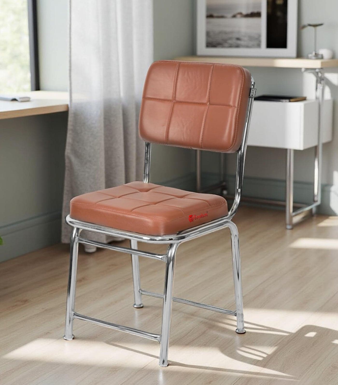 GOYALSON Office Chair Visitor Chair Without arm Rest with Steel Frame and Cushioned seat Back, Chair Without Wheels Holds up to 110 kg Heavy Design (2, Tan, Heavy 1)