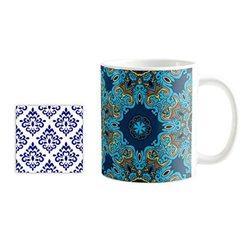YaYa cafe Glamorous Indigo Ceramic Coffee Mug with Coaster 330 ml