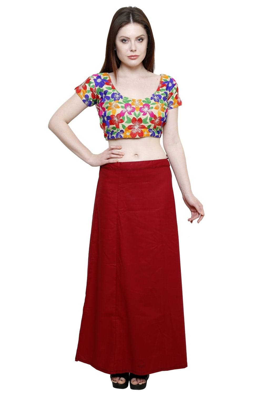 Pistaa's Pistaa Women'S Cotton Deep Maroon Colour Readymade Solid Inskirt Saree Petticoats