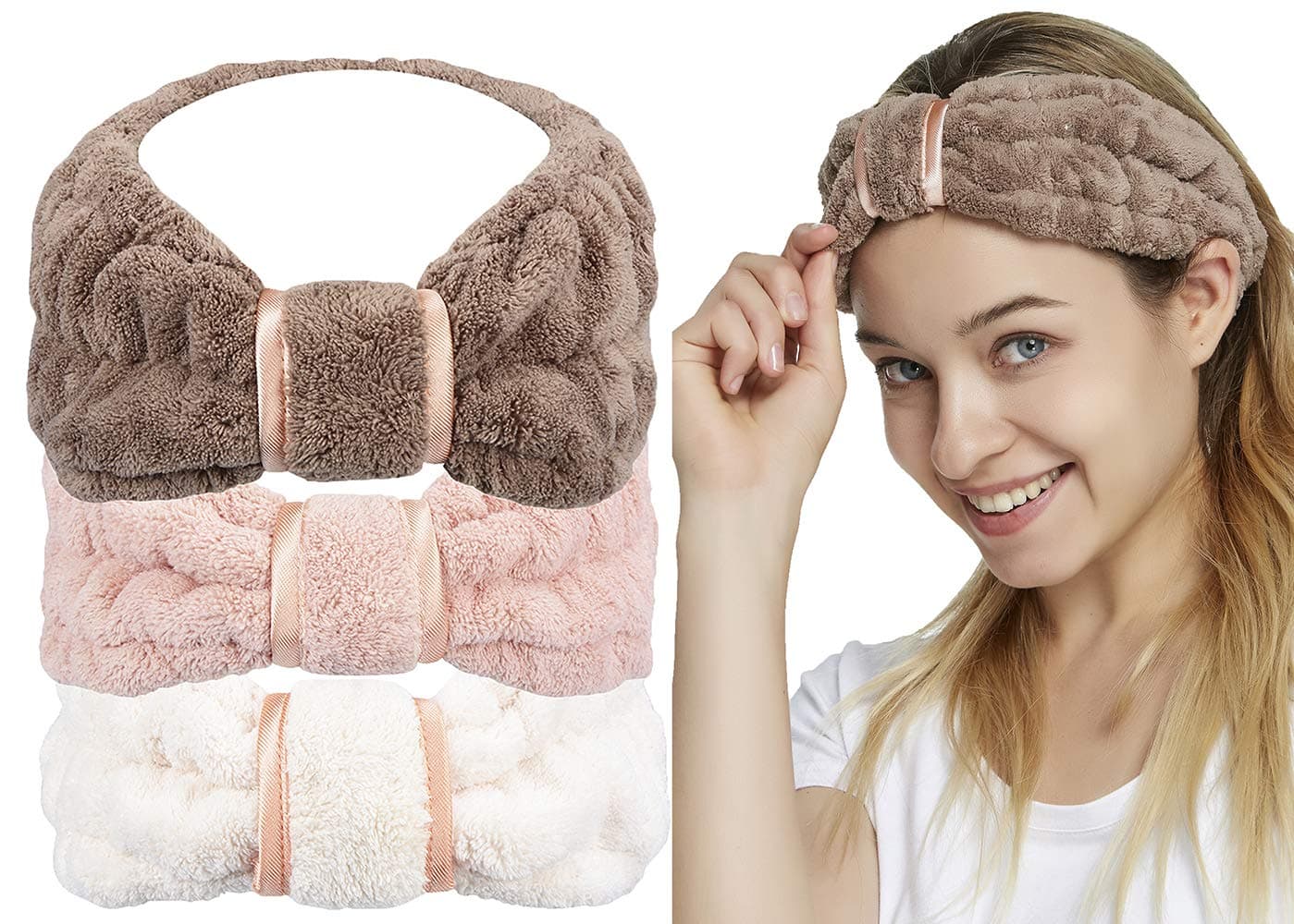 Spa Facial Headbands for Women Makeup and Washing Face Terry Headband Elastic Hairband for Skincare Headband Head Wrap Great Gift for Women Girls 3pack