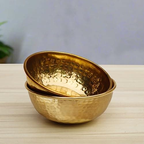 Pure Source India Pure Brass 3.75 Inch Gold Small Bowl, Set of 2, 100 ML