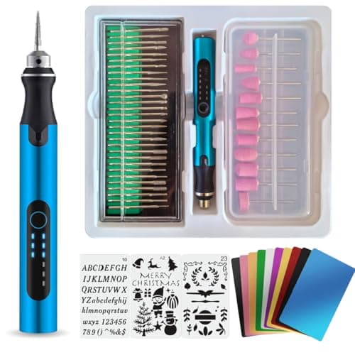 USB Engraving Pen with 47 bits,10Metal Business Card Blanks,Electric Engraver Machine Cordless Engraving Tools Engraved Jewelry Metal Resin Plastic Stone
