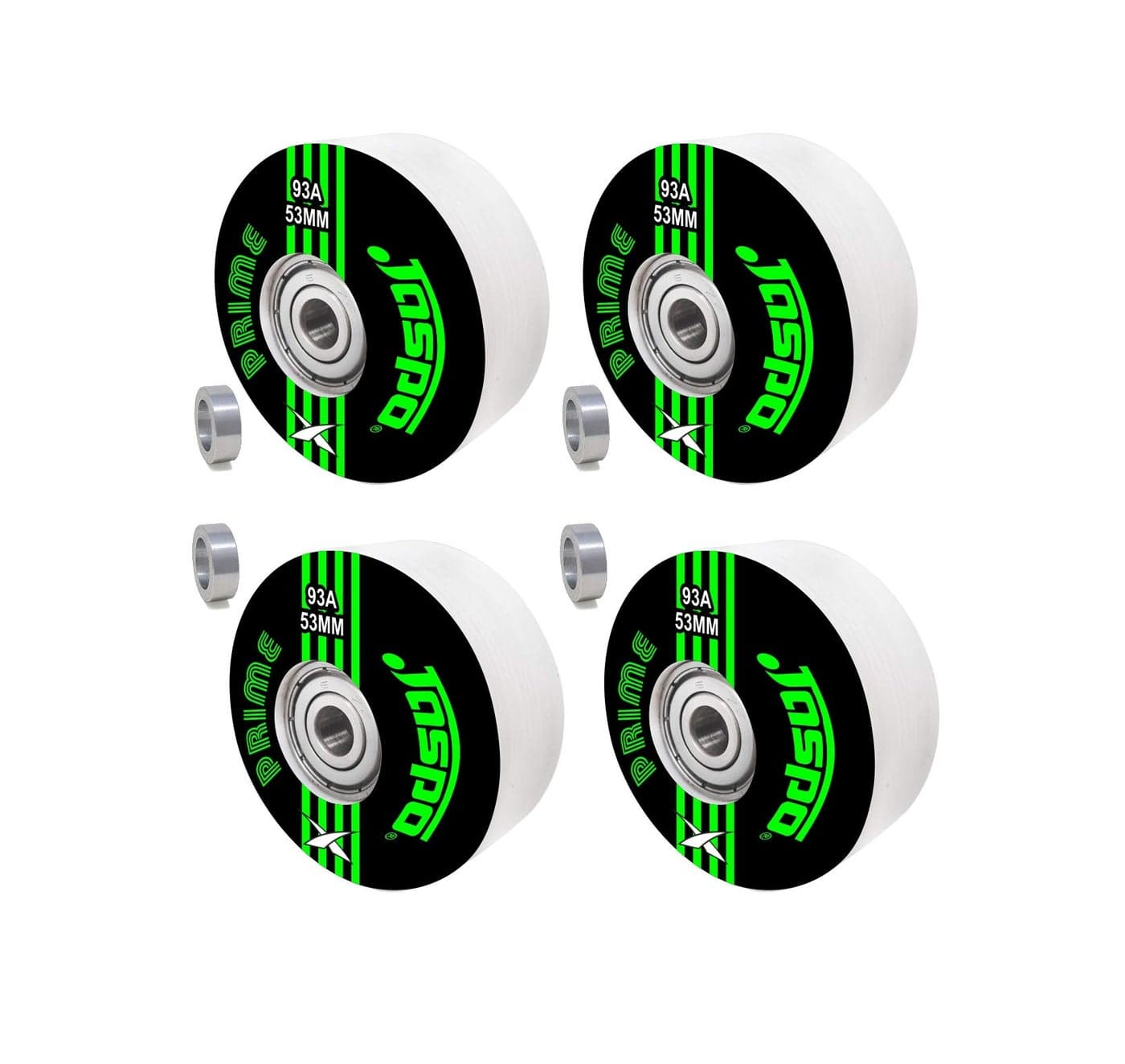 jaspo Polyurethane Prime Wheels For Skateboard & Roller Skates With Bearing 53 Mm And Spacers (Pack Of 4, Prime, multicolor)