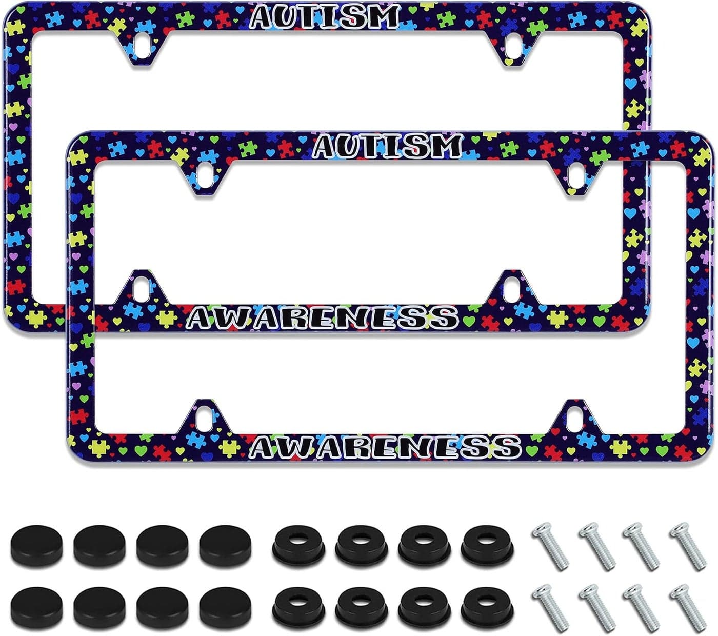 2pcs Autism Awareness License Plate Frame - Stainless Steel Rust-Proof Auto Parts Decoration