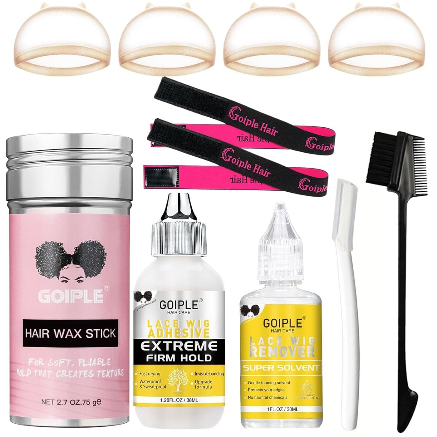Lace Wig Glue Kit Lace Front Glue Kit for Wigs Strong Hold Glue for Wigs and Hair Systems Invisible Bonding Wig Adhesive Hair Glue Wig Remover Hair Wax Stick Edge Band Razor HD Wig Cap