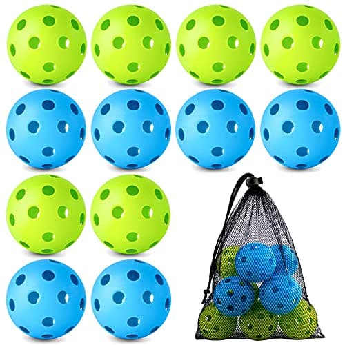 Coopay 12 Pack Baseball Practice Balls Plastic Training Balls Lightweight Hollow Softballs with a Drawstring Bag for Hitting Baseball Training Indoor Outdoor Use Green Blue