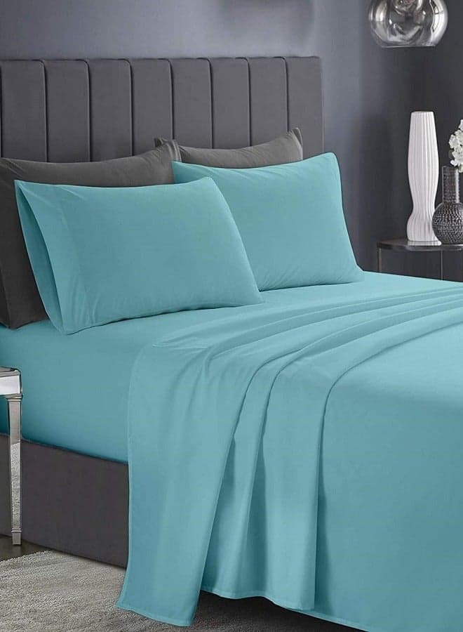 RISHAHOME 3 Piece Bedsheet Set Queen Size |Light Blue Colour|1 Flat Bedsheet - 220x240 cm, 2 Pillowcases - 50x75 cm|Non allergic Microfiber for year-around use.
