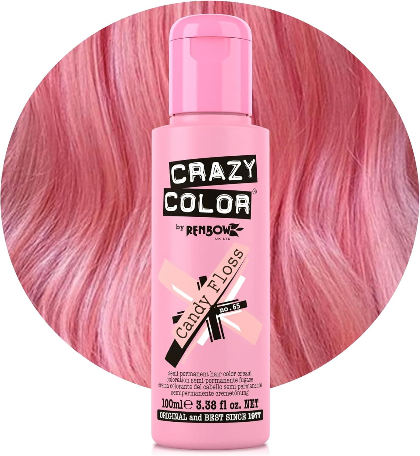 Crazy Color Vibrant Candy Floss SemiPermanent Hair Dye Highly Pigmented Pastel Pink Conditioning Oil Nourishing Vegan Formula No Bleach or Ammonia 100ml