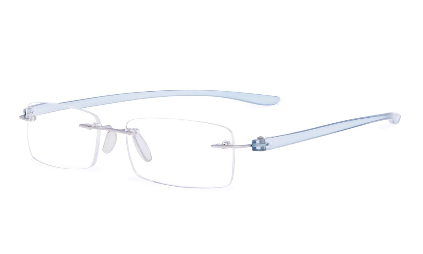 Eyekepper Small Lenes Rimless Reading Glasses Women Frameless Reader Eyeglasses for Men Reading with Blue Arms 150