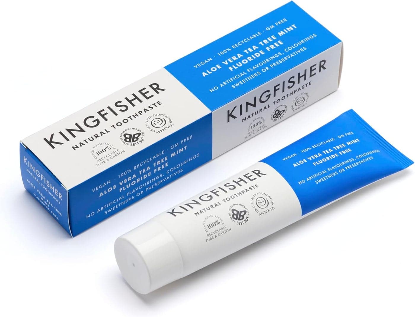Kingfisher Natural Toothpaste Aloe Vera Tea Tree Mint FluorideFree Vegetarian and Vegan Oral Health Foundation Approved GlutenFree and GMFree Ethical Consumer Best Buy 3 x 100ml Tubes