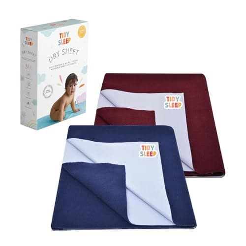 Tidy Sleep Instadry Anti-Piling Fleece Extra Absorbent Quick Dry Sheet for New Born Babies, Cotton Bed Protector Mattress Pack of 2 Maroon-Navy Blue Large (140x100) cm