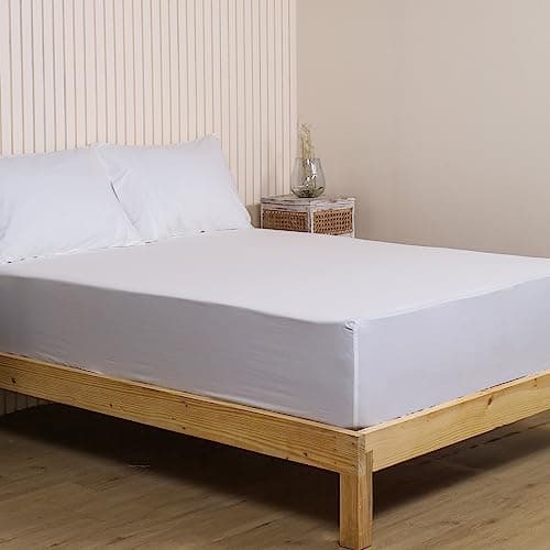 LINENWALAS Solid 300 Tc 100% Pure Cotton Percale Fitted Sheet for Queen Bed Size Bedding with Pillow Cover for Bedroom, Soft Hotel Quality Bottom Bedsheets with Elastic Deep Pocket (60x78 Inch, White)