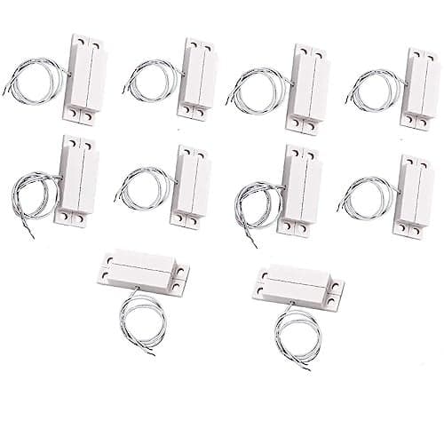 MC-32 NC Magnetic Reed Switch Surface Mount Wired Door Window Alarm, Magneti Door Switch, Contact Sensor, for Home Security and Burglar Alarm Systems, Sets of 10, White