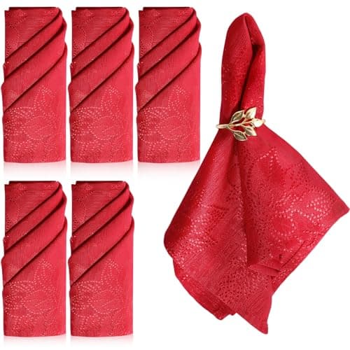 Windkream Christmas Cloth Napkins Red Winter Jacquard Damask Fabric Napkins Xmas Dinner Party Napkins Polyester Holiday Table Decoration for Kitchen Weddings Supplies Soft Washable(Set of 6)