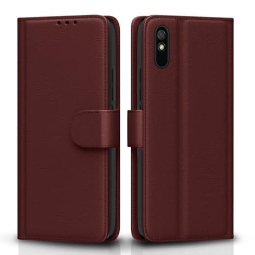 Pikkme Flip Cover Leather Finish | Inside TPU with Card Pockets | Wallet Stand and Shock Proof | Complete Protection Flip Case for Redmi 9A / 9i / 9A Sport(Brown)