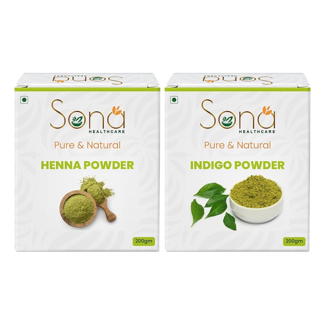 Sona Healthcare Natural Dye for Black Hair Henna Leaves powder Indigo leaves powder combo pack 200 grams 200 grams 400 grams total