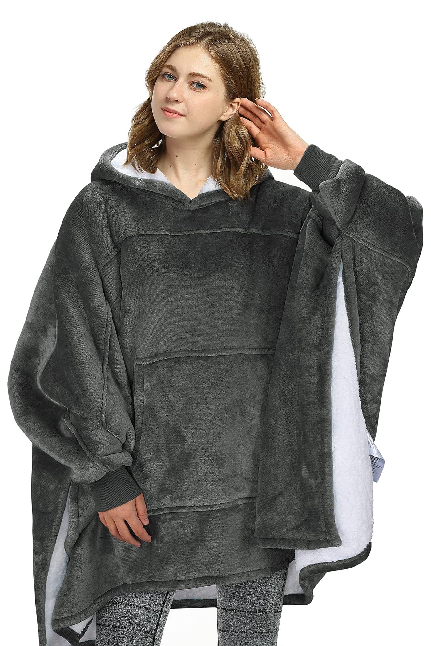 Catalonia Oversized Hoodie Sweatshirt Poncho Casual Hoodie Cape Batwing Coat Pullover Blanket Fluffy Sherpa Comfortable Roomy Gift for Adults Women Men