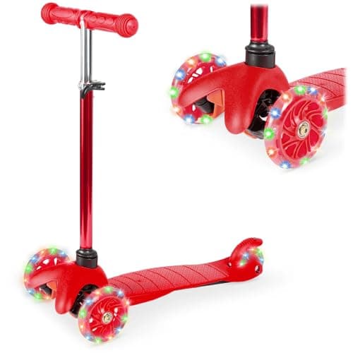 Best Choice Products Kids Mini Kick Scooter Toy wLightUp Wheels Height Adjustable TBar Foot Break Red