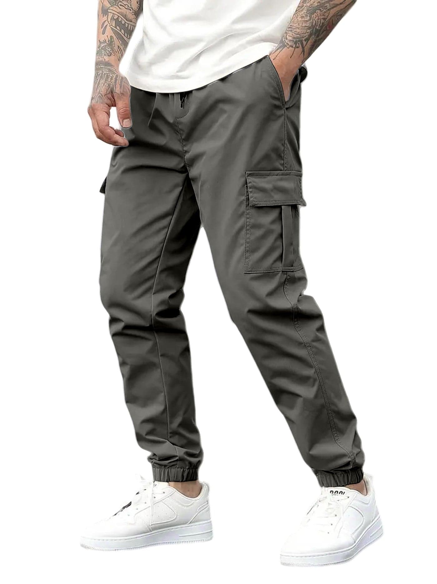 IndoPrimo Men Mid Rise Cargo || Cotton || Cargos (Alpha, XL, Darkgrey)