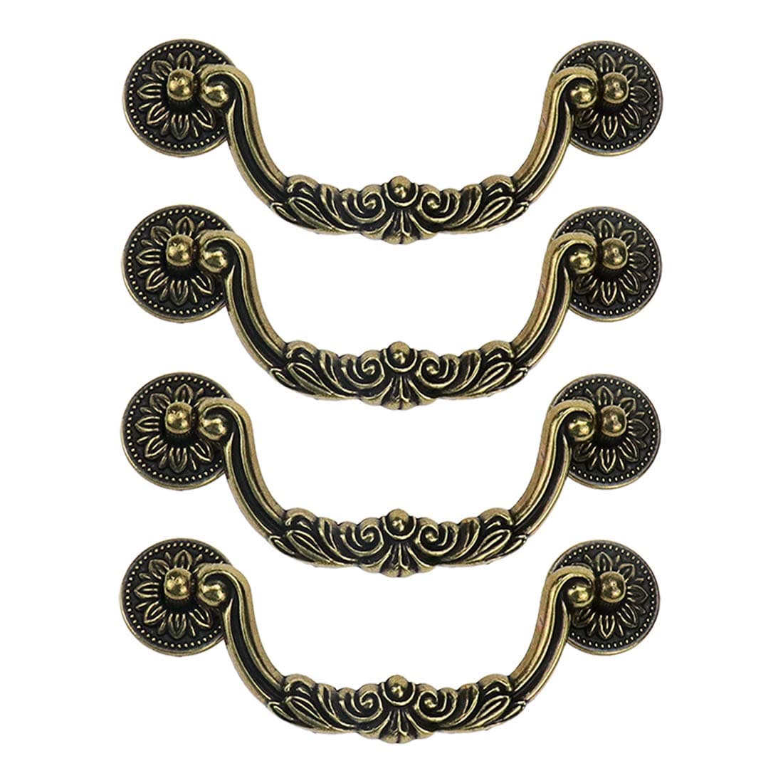 Geesatis 4 Pack Antique Bronze Drawer Pulls 5 Hole Centers Arch Shaped Cabinet Handles for Jewelry Box Dresser FurnitureVintage Decorative Knobs with Mounting ScrewsGreen Bronze