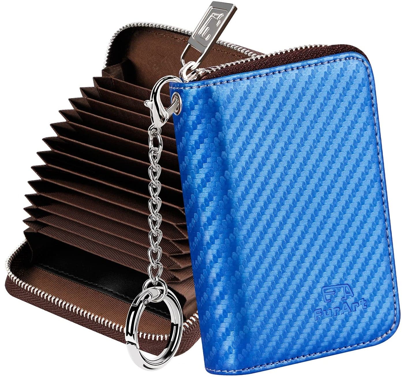 FurArt Credit Card Wallet, Zipper Card Cases Holder for Men Women, RFID Blocking, KeyChain Wallet, Compact Size
