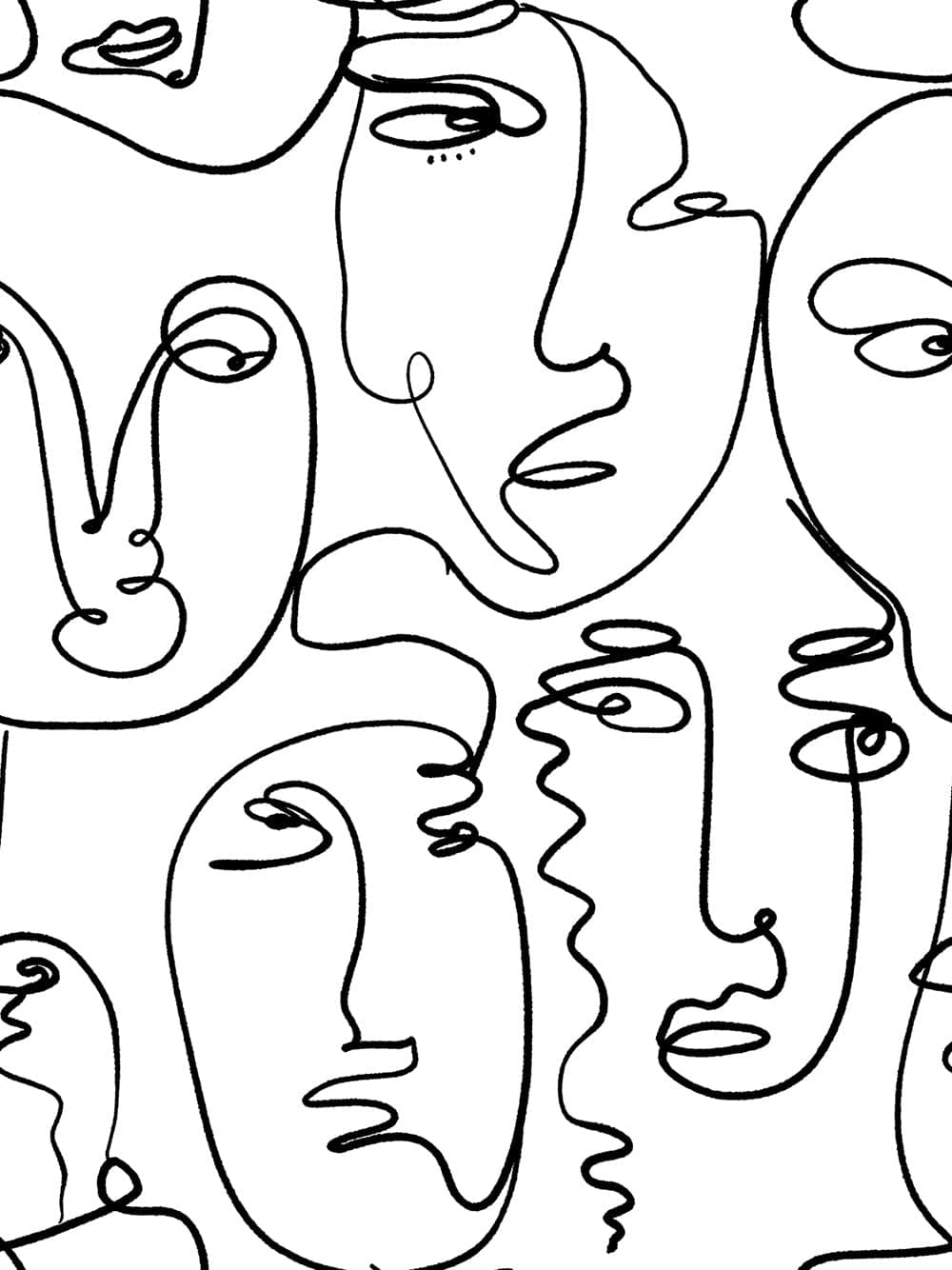 Qoubao Modern Peel and Stick Abstract Line Face Wallpaper for Art Wall Bathroom Bedroom Living Room Decal Furniture Wall Sticker 177X117 Inches