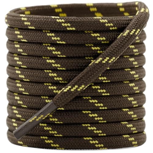 DELELE Round Work Boot Laces: 63 inch Coffee Yellow Heavy Duty Hiking Shoe Laces for Boots 2 Pair