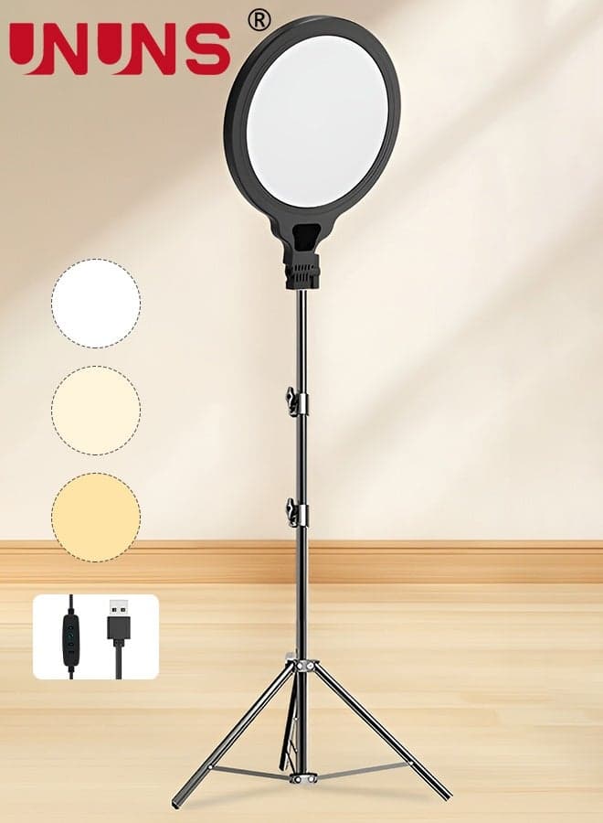 LED Video Light,Full-Screen 10inch Light with Tripod,Three Color Selfie Ring Light,Desk Ring Light for Meeting Video Photography Live Streaming YouTube TikTok