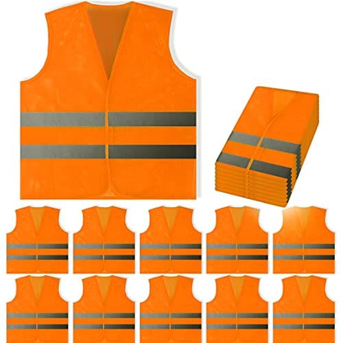 PeerBasics Safety Vests 12 Pack - Orange Reflective High Visibility, Hi Vis Silver Strip, Men Women, Work, Cycling, Runner, Surveyor, Volunteer, Crossing Guard, Road, Construction, Neon