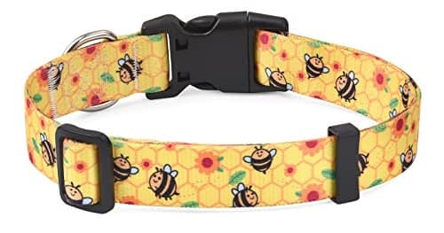 Mihqy Dog Collar with Bohemia Floral Tribal Geometric Patterns - Soft Ethnic Style Collar Adjustable for Small Medium Large Dogs(Bee,S)