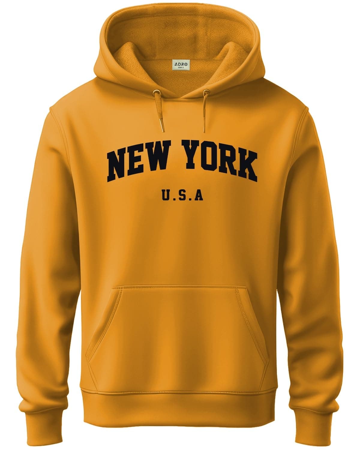 ADRO Men's Cotton Blend Neck Hooded Sweatshirt (H24-NEW-MU_Mustard