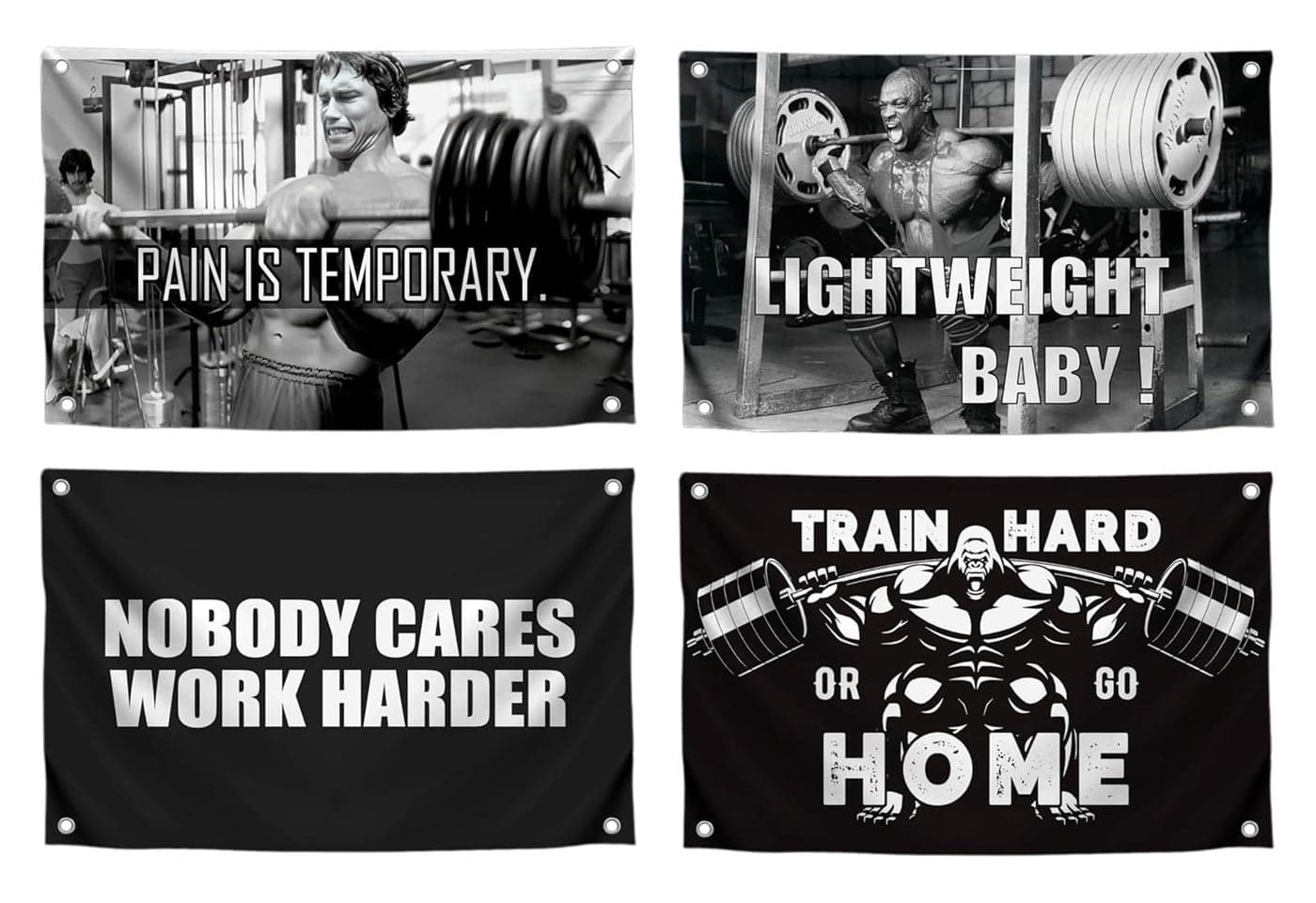 Set of 4 Motivation Gym 3x5 Polyester Flags with Four Brass Grommets - Inspire Your Workout with Single Sided Banner - Home Gym Decor for Room Guys and Man - Stay Motivated with Cool Motivation Art