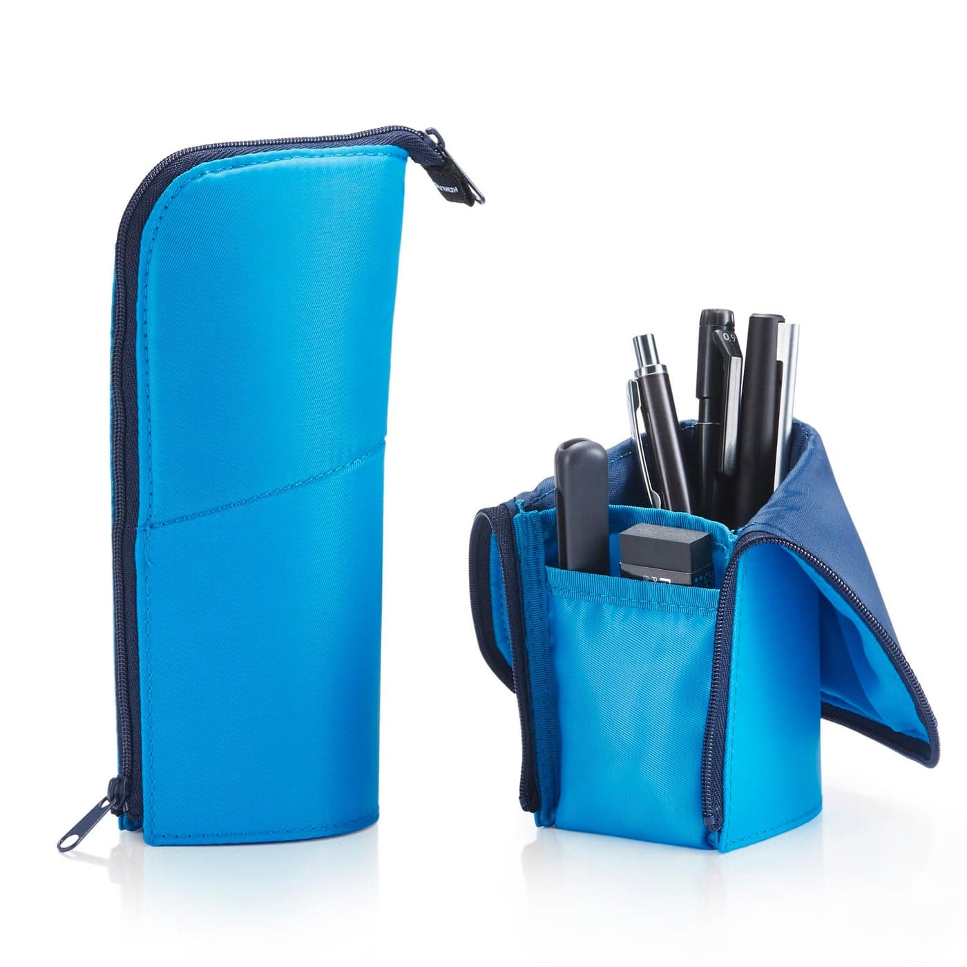 KOKUYO Pencil Case Pouch Neo Critz Standing Pen Pouch Bag Foldable Stand up Pencil Holder Organizer Small Portable Pencil Box for School Office Supplies Blue x Navy Regular Size FVBF1803