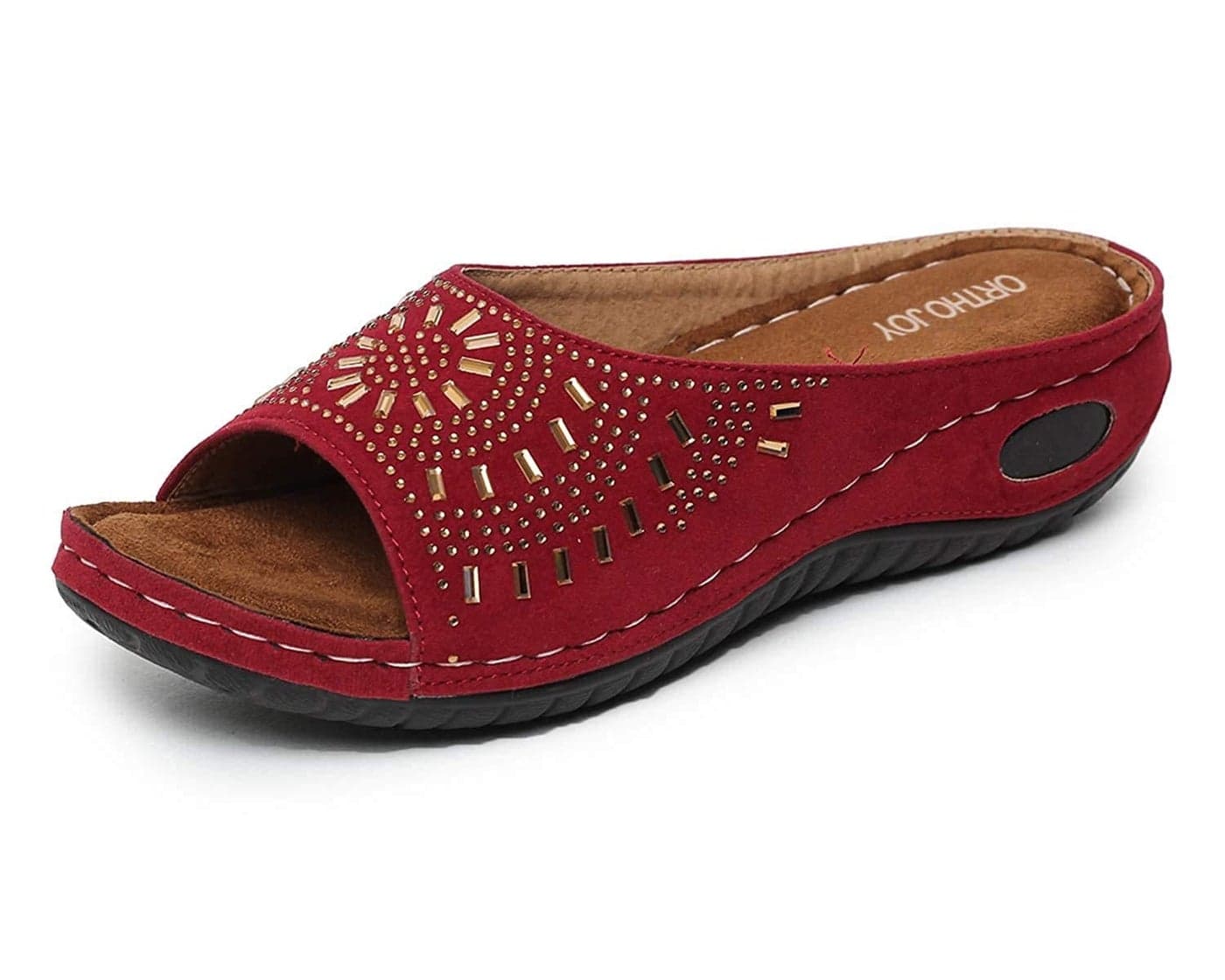 ORTHO JOY Women's Cherry Faux Leather Slipper - 4 Uk