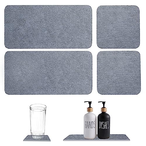 4 Pcs Water Absorbent Diatomite Tray Fast Drying Stone Sink Tray Diatomaceous Earth Kitchen Soap DishHand Soap Holder Water Absorbing Stone for Plants toiletries in The Modern Home Dark Grey