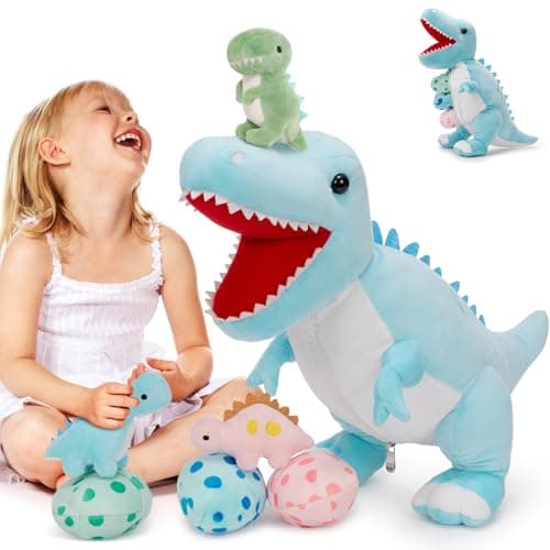 MorisMos Dinosaur Stuffed Animal with Babies236 Big Mommy Stuffed Dino Trex with 3 Baby Dino Stuffed Toys 3 Eggs Plush Inside Belly Boy Girl Dinosaur Toys for Kid 35Blue Trex Toys Gift