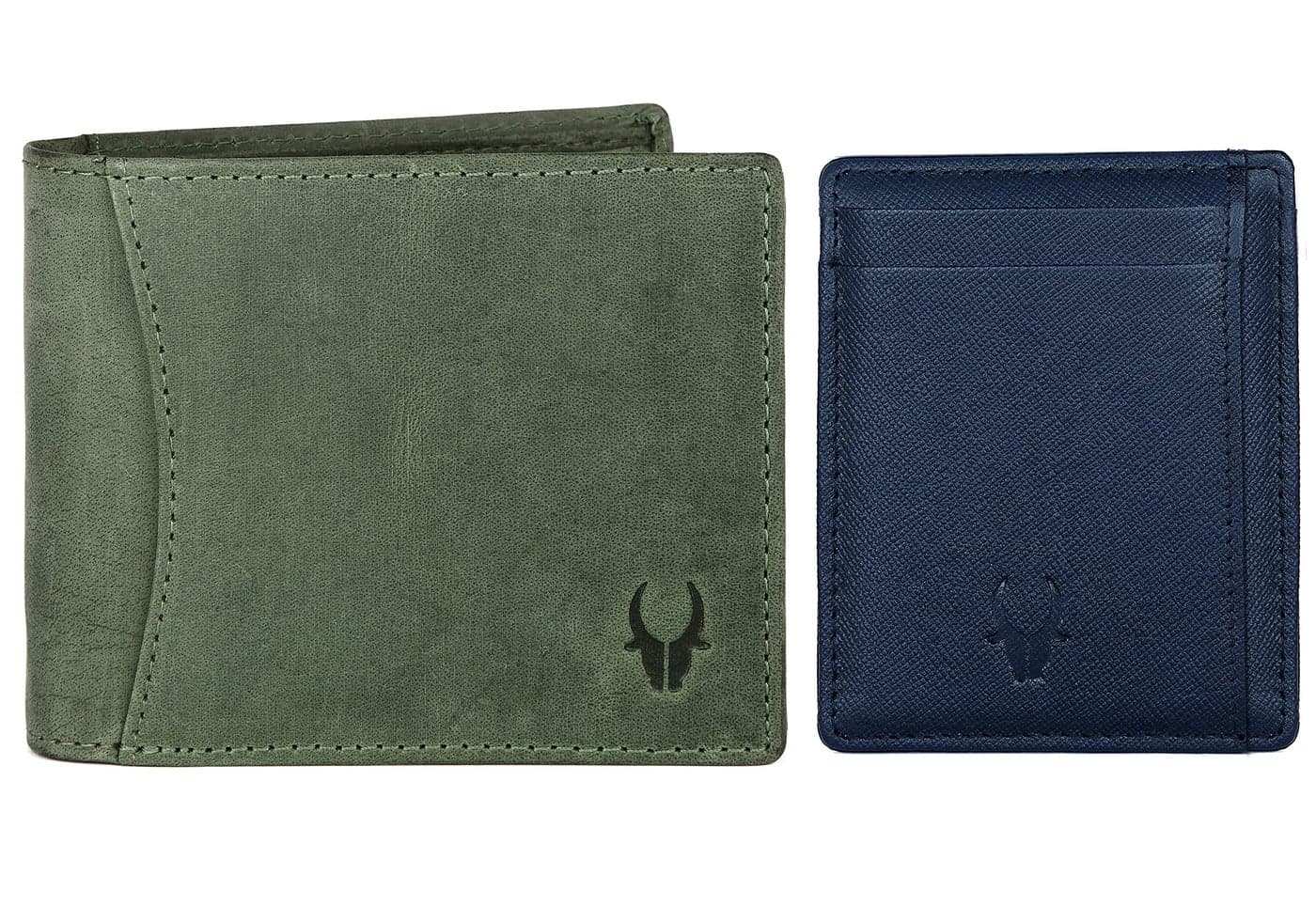 WildHorn Green Hunter Leather Men's Wallet and Blue Safiano Card Case (WH1173)