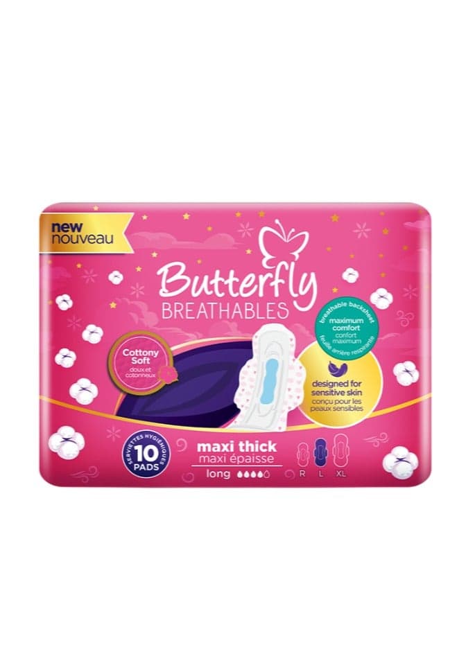 Butterfly Breathables Maxi Thick Cottony Sanitary Pads Long - Count 10