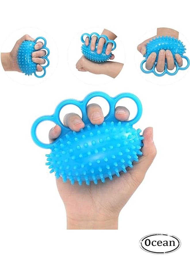 Four Finger Hand Grip Strengthener, Finger Exerciser Ball and Hand Exercisers for Strength, Grip Strengthening, Improve Flexibility, Hand Therapy Ball for Hand Cramps and Recovery Blue