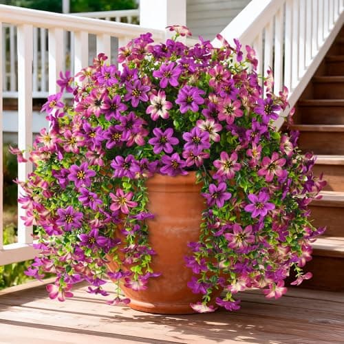 INQCMY Artificial Flowers for Outdoor Faux Hanging Plants Spring Outside Decoration,2Bundles Fake Silk Flowers Realistic Outdoor Flowers No Fade UV Resistant Porch Patio Window Yard Balcony Decor
