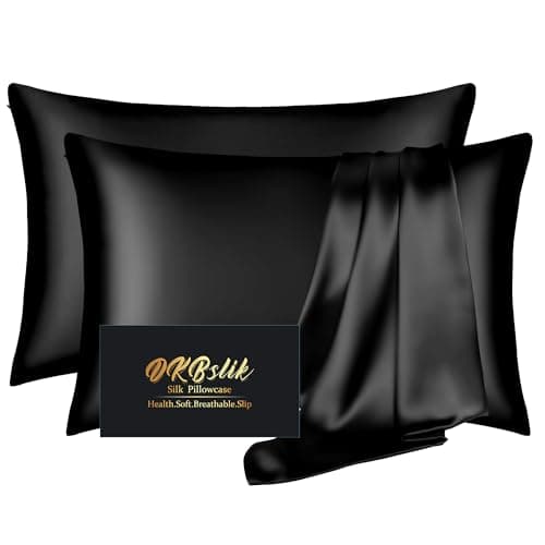 Silk Pillowcase 2 Pack Natural Mulberry Silk Pillow Cases Silk Pillowcase for Hair and Skin King Size Satin Pillowcase Set of 2 with Zipper Gifts for Sleeping Women Black