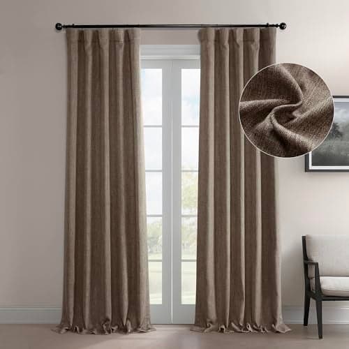 HPD Half Price Drapes - Faux Linen Curtains for Living Room (1 Panel) - 50W X 108L - Textured Room Darkening Curtains for Bedroom 108 Inches Long - Drapes for Home Decor, Dutch Cocoa