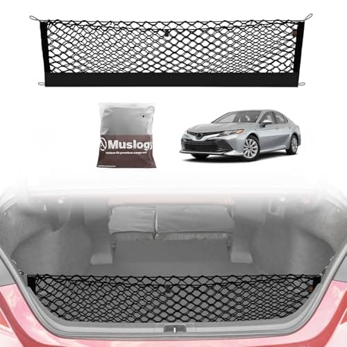 Muslogy Envelope Style Trunk Cargo Net Compatible with 2018-2024 2025 Toyota Camry Accessories Custom Fit Trunk Organizer Upgraded Mesh Storage Luggage Net